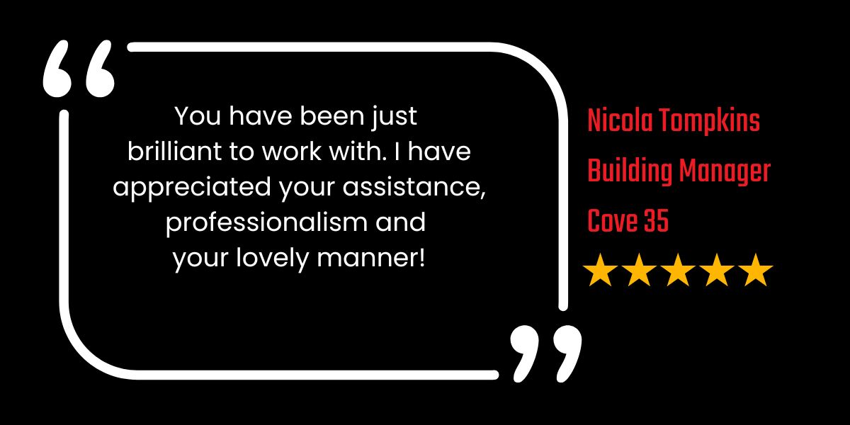 5 star review from Cove 35 Building Manager mentioning professionalism