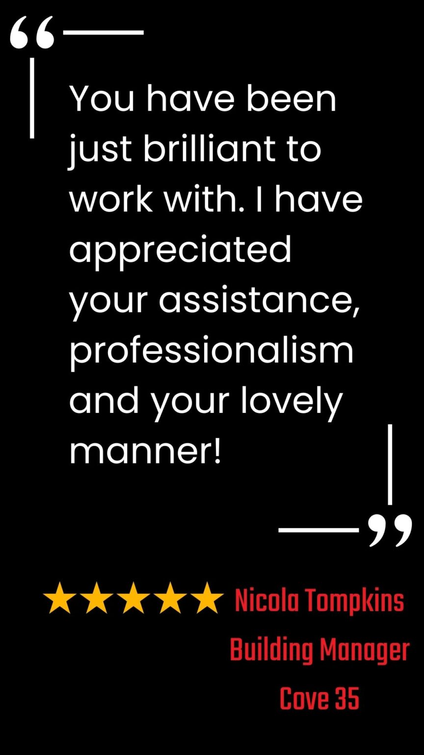 5 star review from Cove 35 Building Manager mentioning professionalism