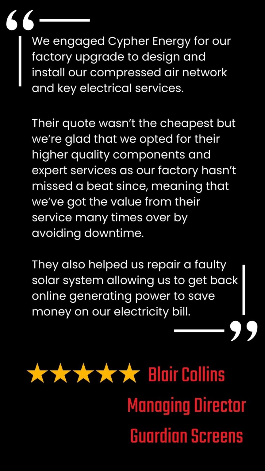 5 star review from Guardian Screens Managing Director highlighting quality of service