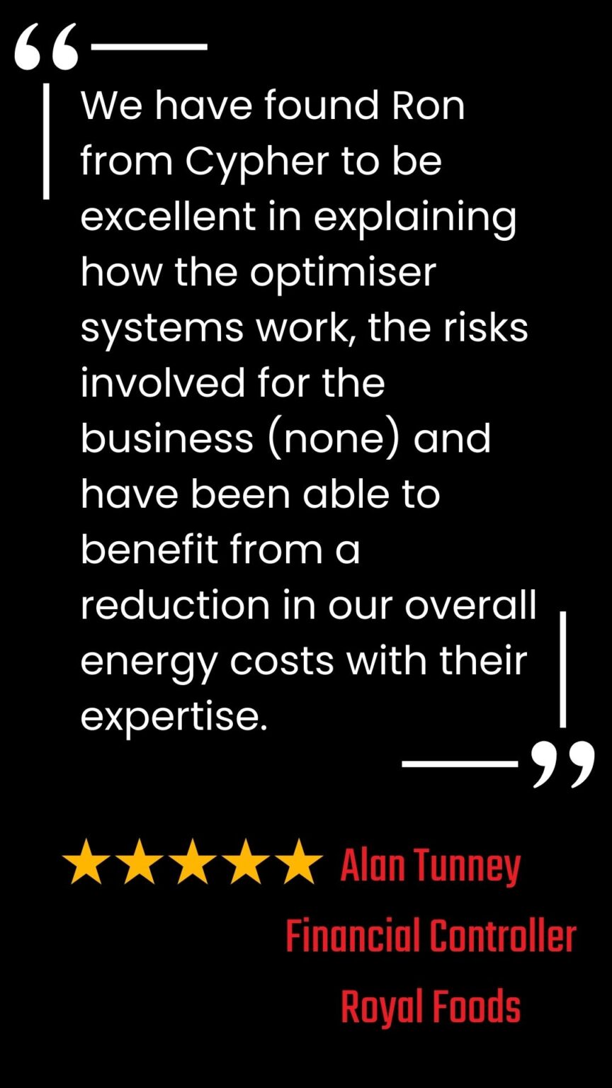 5 star review from Royal Foods Financial Controller highlighting energy savings